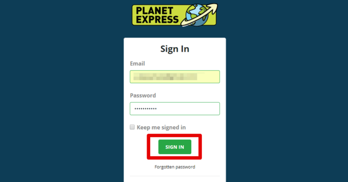 Planet Expressのログインページ