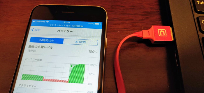 CAFELE 3 in 1 USB充電ケーブルでiPhoneを充電しているところ