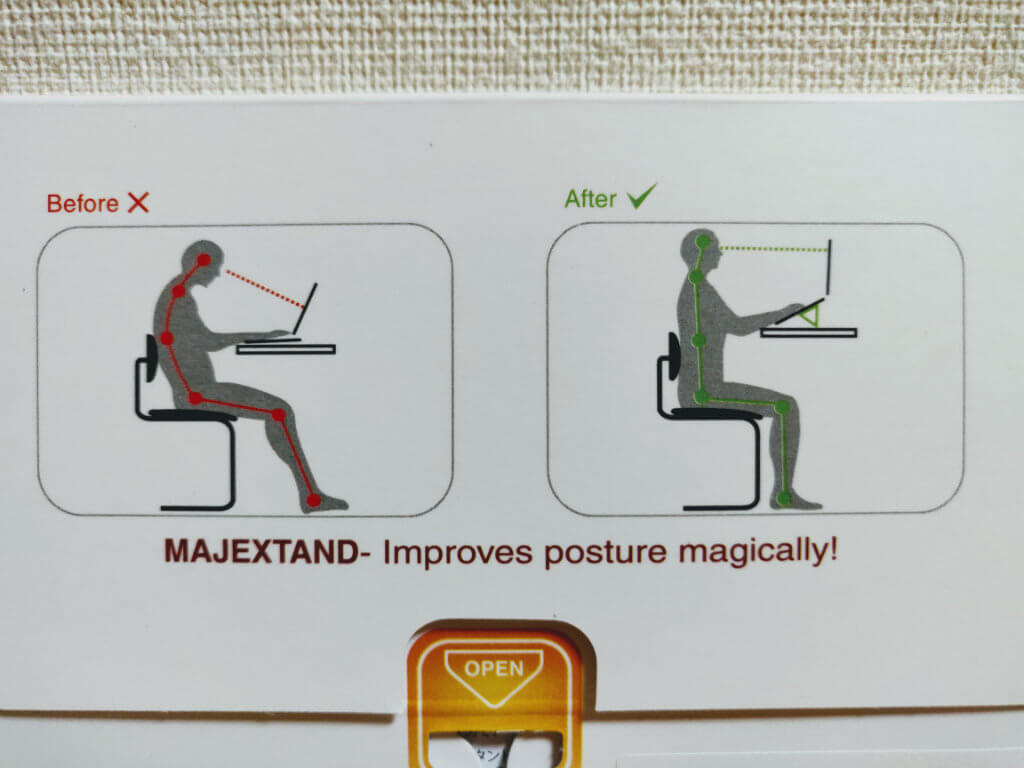 Majextandパッケージ裏側に描かれている姿勢矯正の図