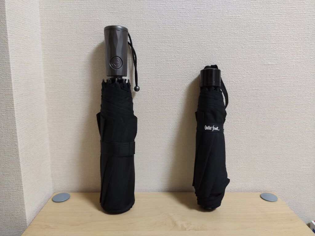 Nano Easy UmbrellaとWaterfrontの折りたたみ傘の大きさ比較