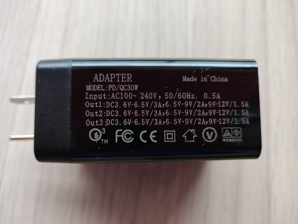 CIO QC PD対応急速充電器の出力規格一覧