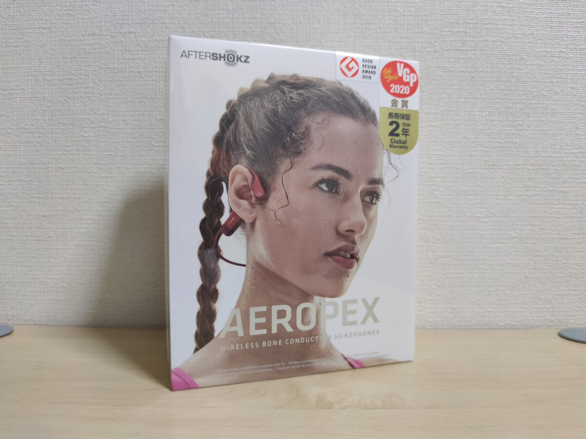 Shokz Aeropex 外箱 表側 グッドデザイン賞2019 VGPアワード2020金賞