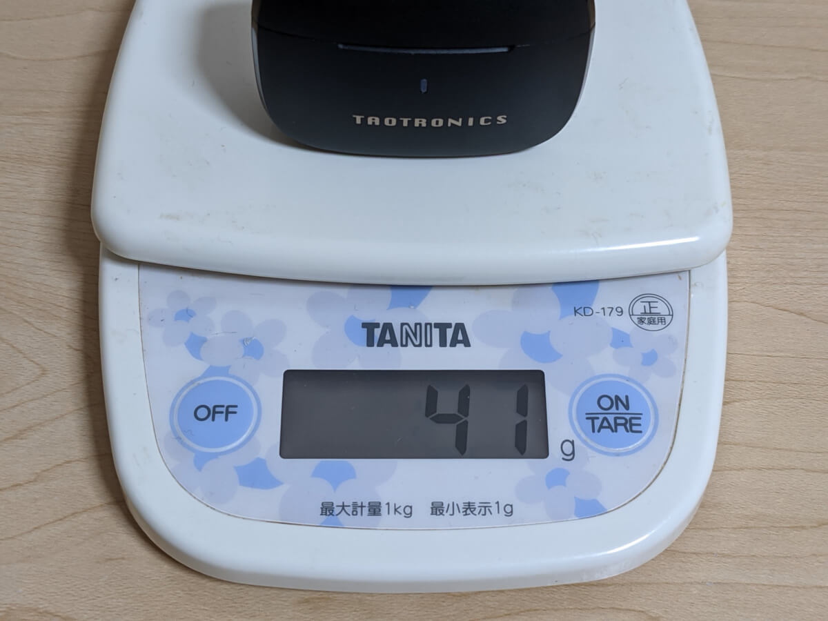 TaoTronics SoundLiberty 97 ケースと本体の重さ実測 41g