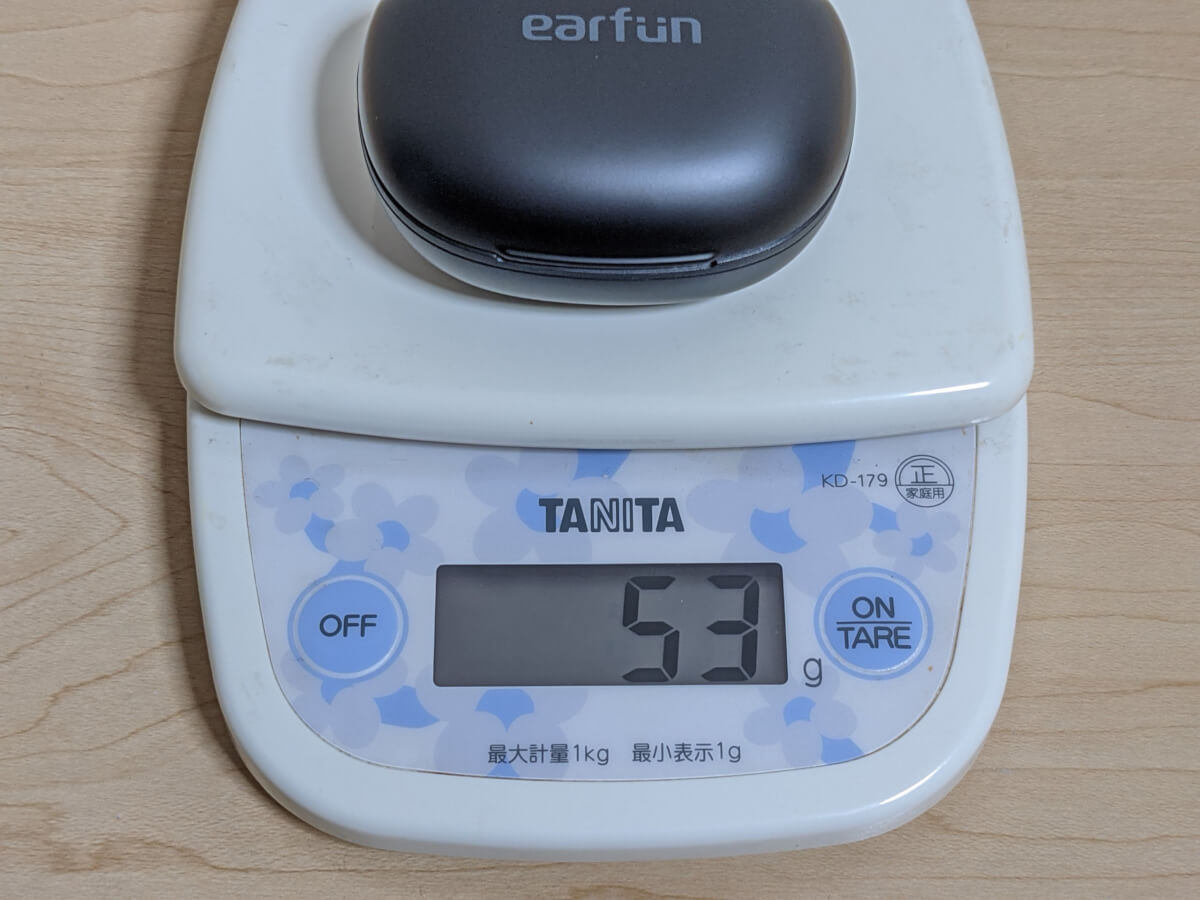 EarFun Air Pro ケース＋イヤホン本体は約53g