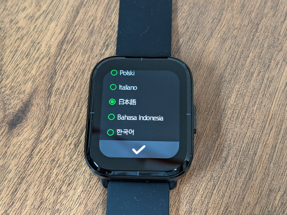 Mibro Colorスマートウォッチ 起動後 言語設定 日本語あり