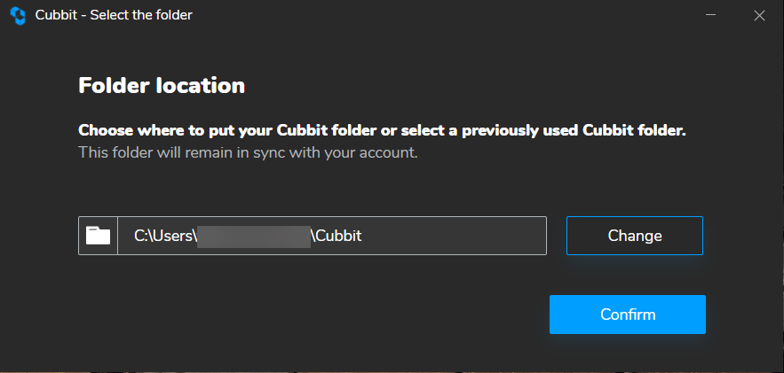 Cubbit レビュー デスクトップアプリ 初期設定 同期用フォルダの指定