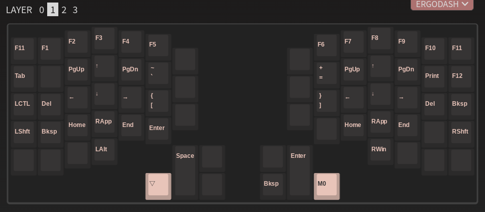 ErgoDash キーマップ レイヤ1