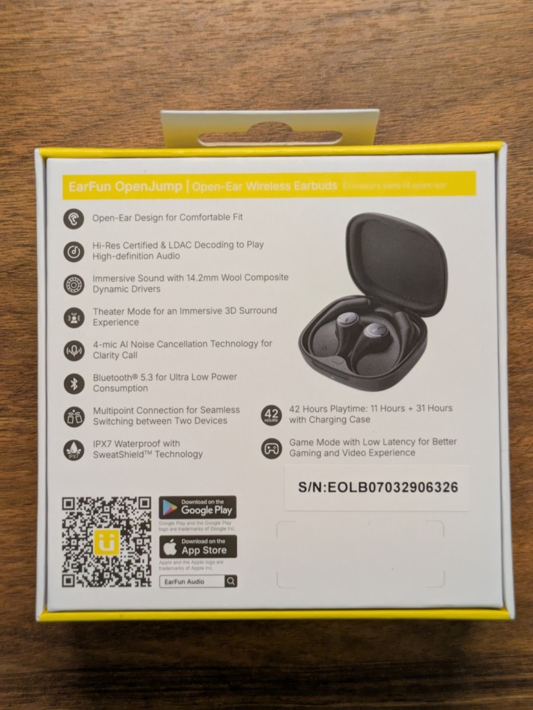 EarFun OpenJumpレビュー 外箱 底面